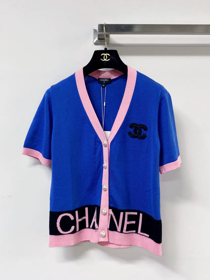 26ss Jacquard single-breasted V-neck T-shirt