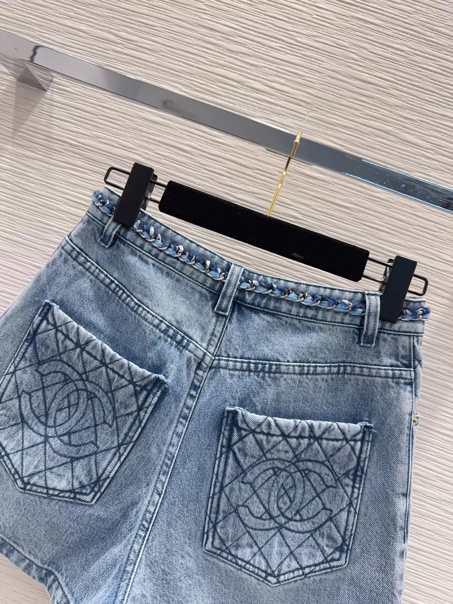 woven denim shorts