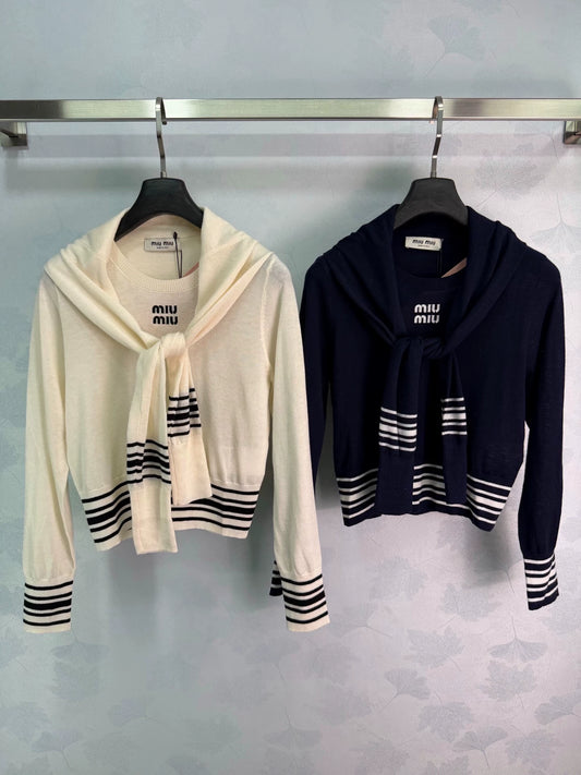 MiuMiu/26 Early Autumn New Hollow Knit Polo Shirt