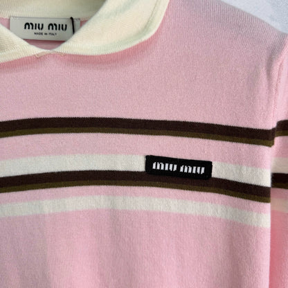 MiuMiu/26 Early Autumn New Color-Block Striped Collared Knit Long-Sleeve