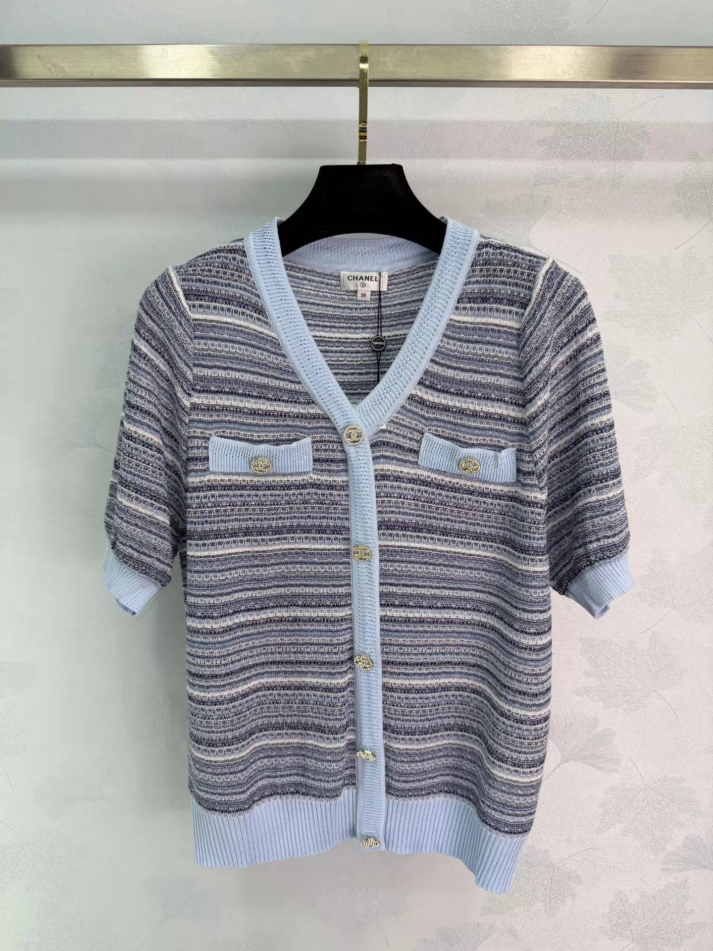 26ss Striped V-neck T-shirt