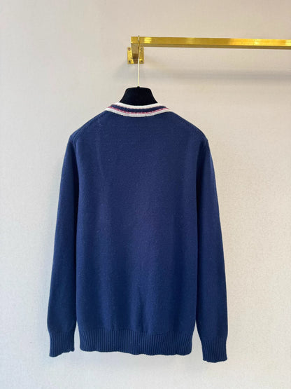 Preppy style color-blocked cardigan
