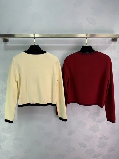 Color-blocked V-neck Cardigan