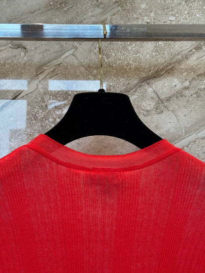 26Red Knitted Short-Sleeve Top