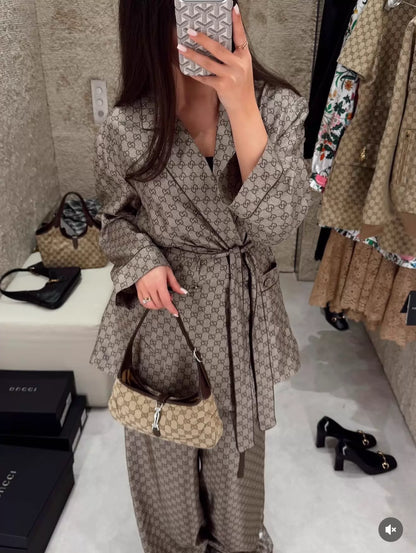 Monogram belted shirt and silk set