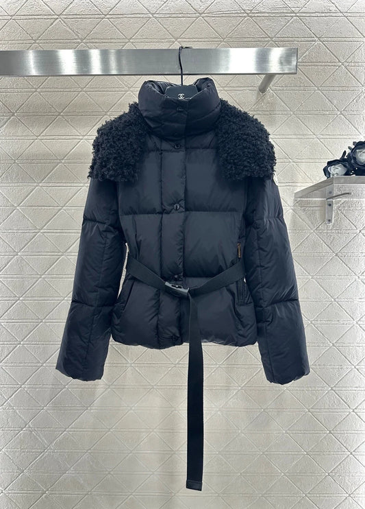 Di lamb wool detachable hooded down