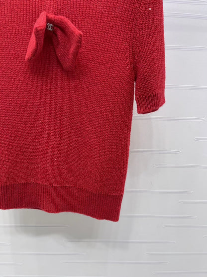 Bow-Tie Knit Short-Sleeve T-Shirt