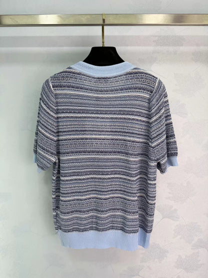 26ss Striped V-neck T-shirt