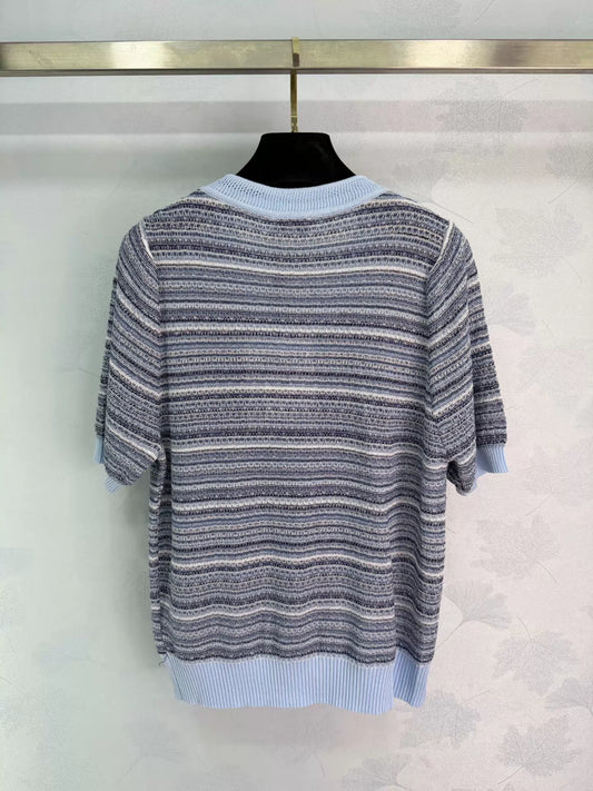 26ss Striped V-neck T-shirt