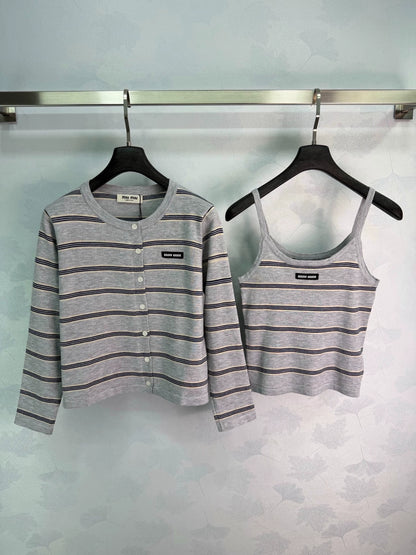 MiuMiu/26 Early Autumn New Striped Vest and Knit Cardigan Two-Piece Set