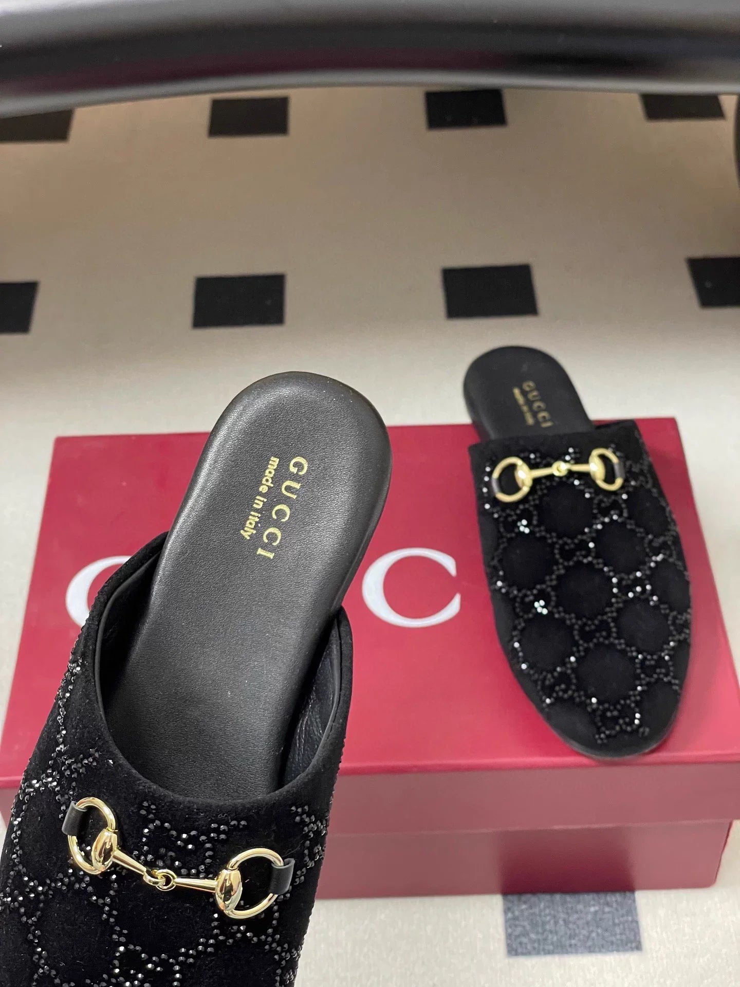 Rhinestone velvet mules