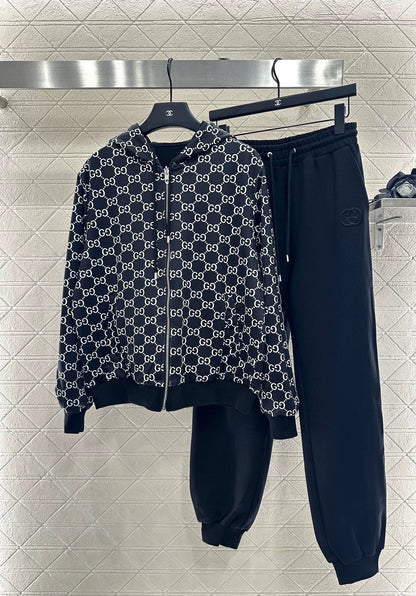 25 Double sided hooded jacket+long pants pure cotton set