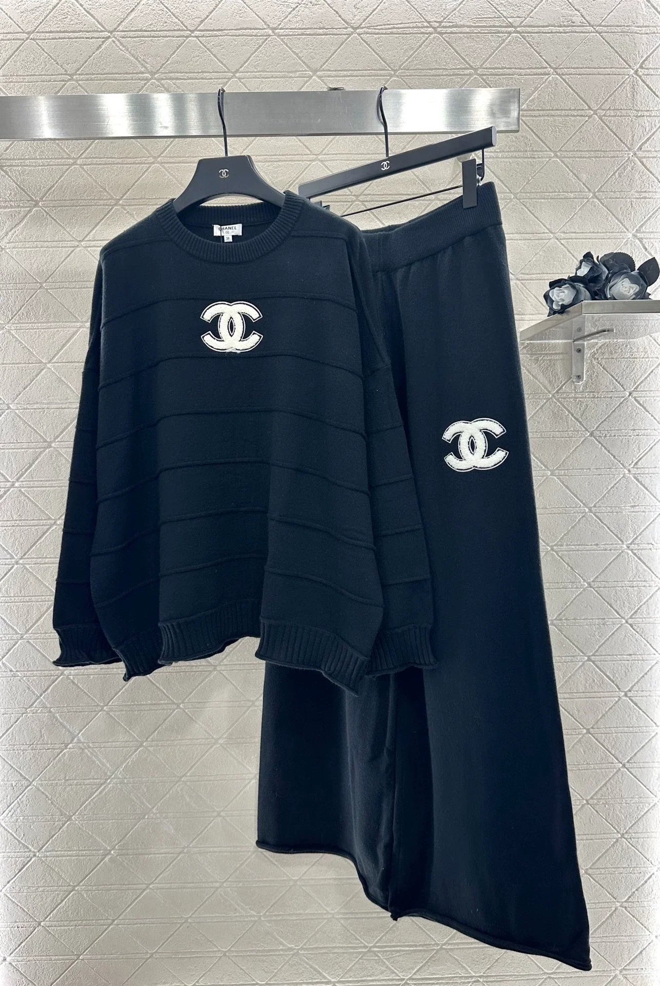 25fw Head letter knitted top and pants set