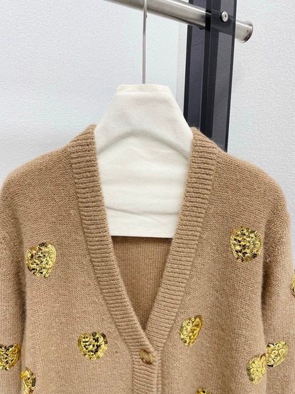 25fw Heavy Industry Bead Heart shaped V-neck Cardigan