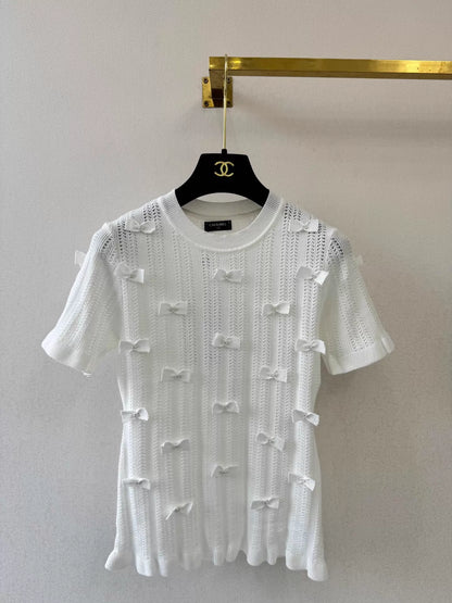26ss Bow and Pearl Knit T-shirt