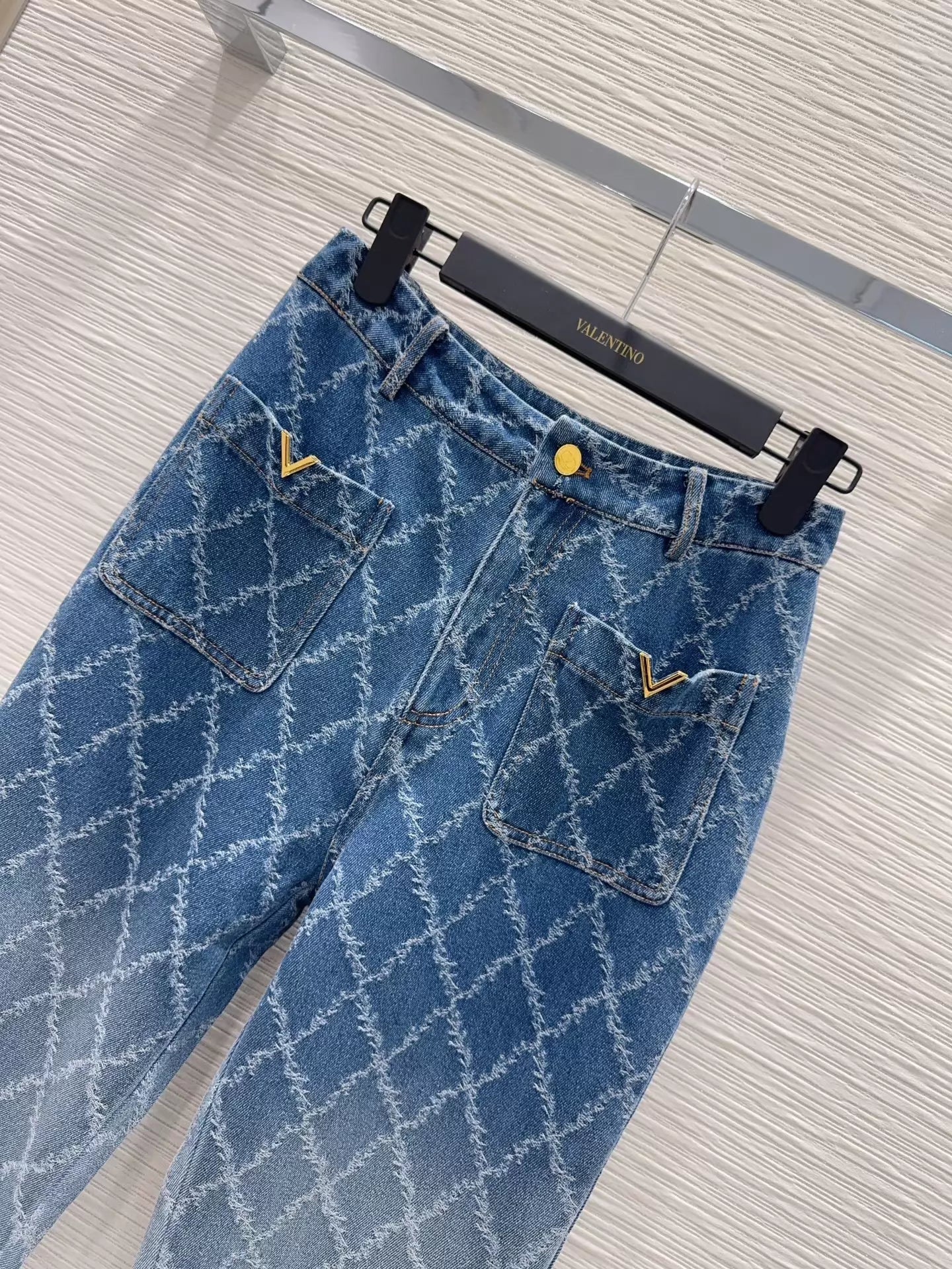 26ss Diamond-patterned denim jeans