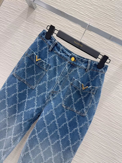 26ss Diamond-patterned denim jeans