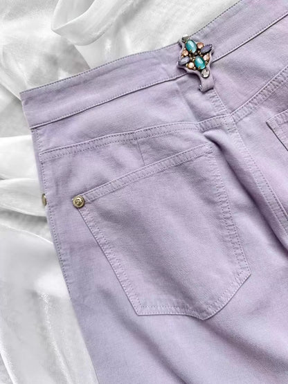 26ss Pants with rhinestone buckle at the waist