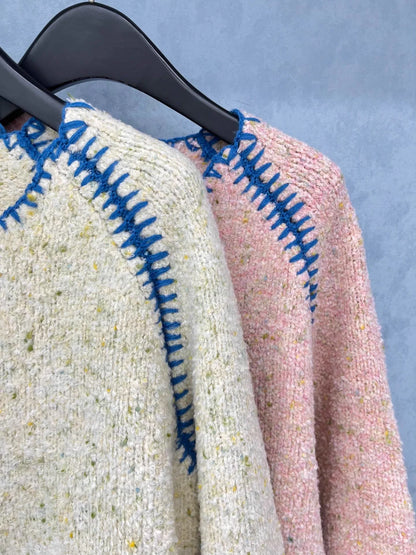 Pearl button contrasting round neck craft jacket