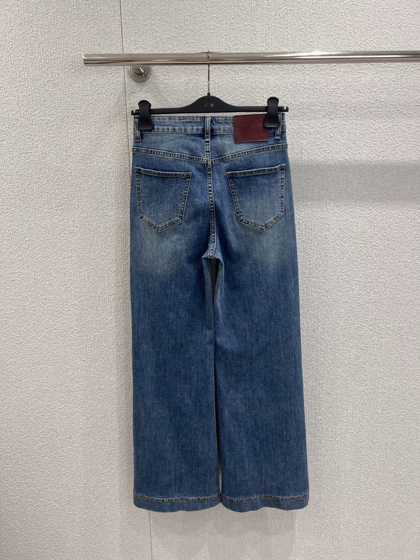 25FW rhinestone logo embroidered denim pants