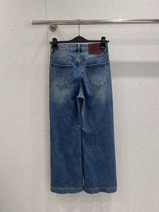 25FW rhinestone logo embroidered denim pants