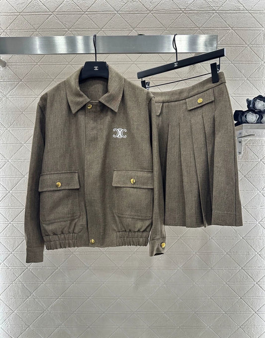 Jacket jacket pleated skirt set