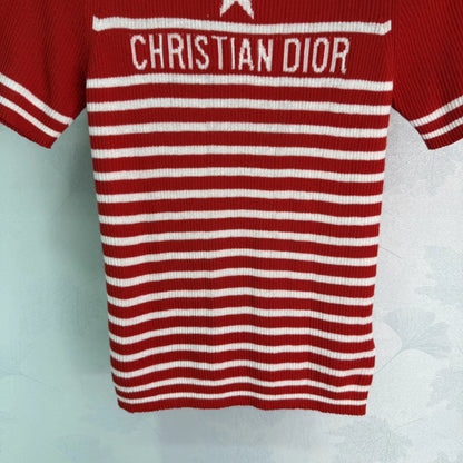 Striped knit short-sleeved top