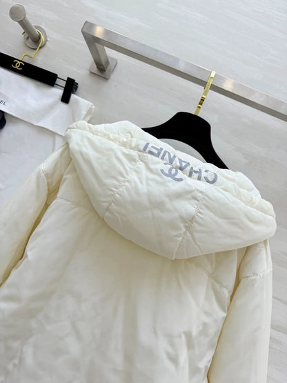 Hooded drawstring down cotton jacket