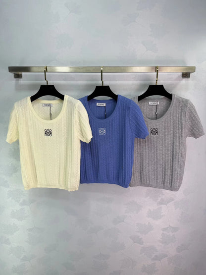 Embroidered Knit Short-Sleeve T-Shirt