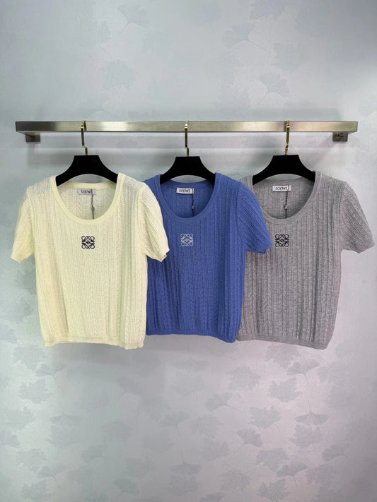 Embroidered Knit Short-Sleeve T-Shirt