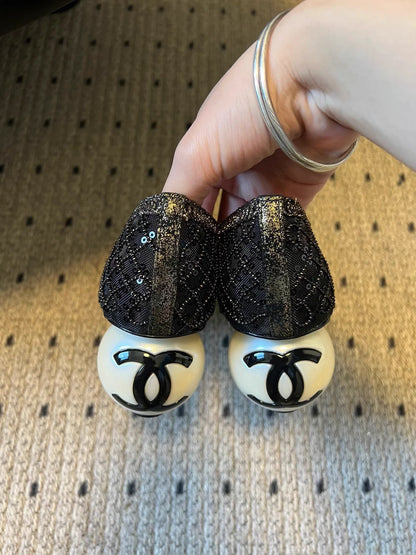 Mesh woven sequined high heels