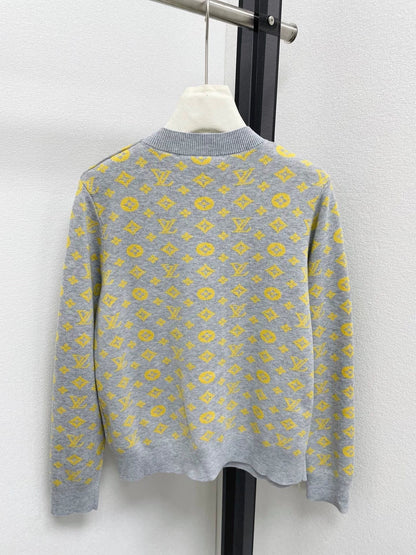 25fw Color blocked floral jacquard V-neck cardigan