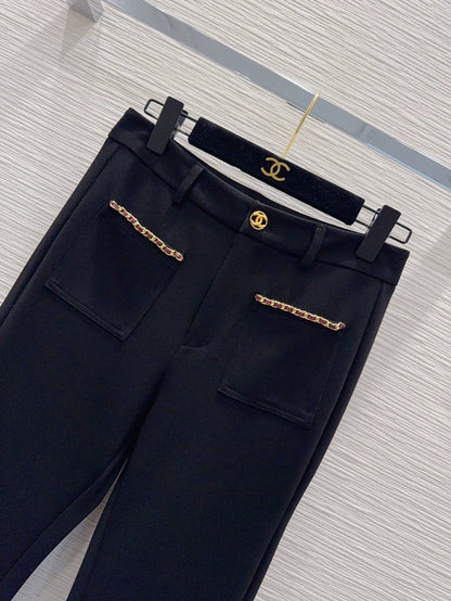 26New-Arrival Flared Trousers with Chain-Trimmed Pockets