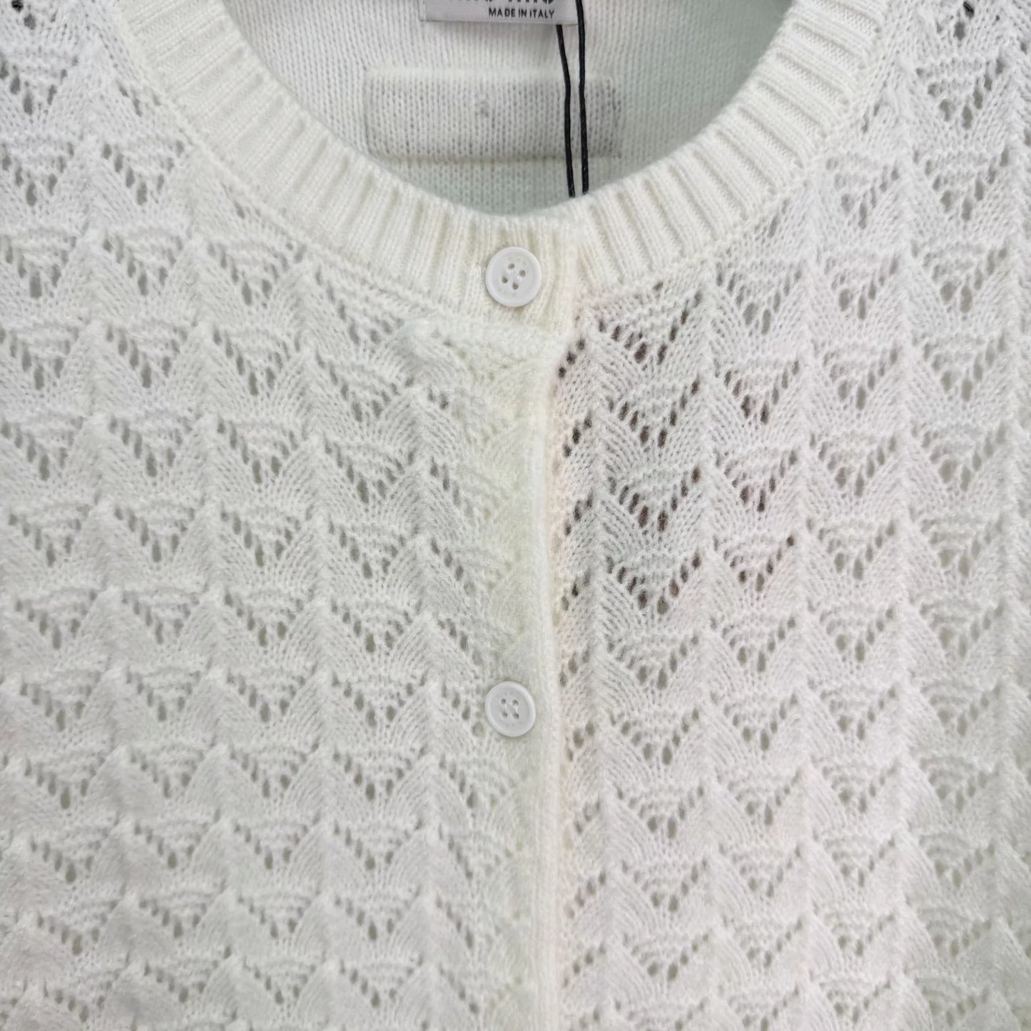 Feather-patterned openwork knit cardigan