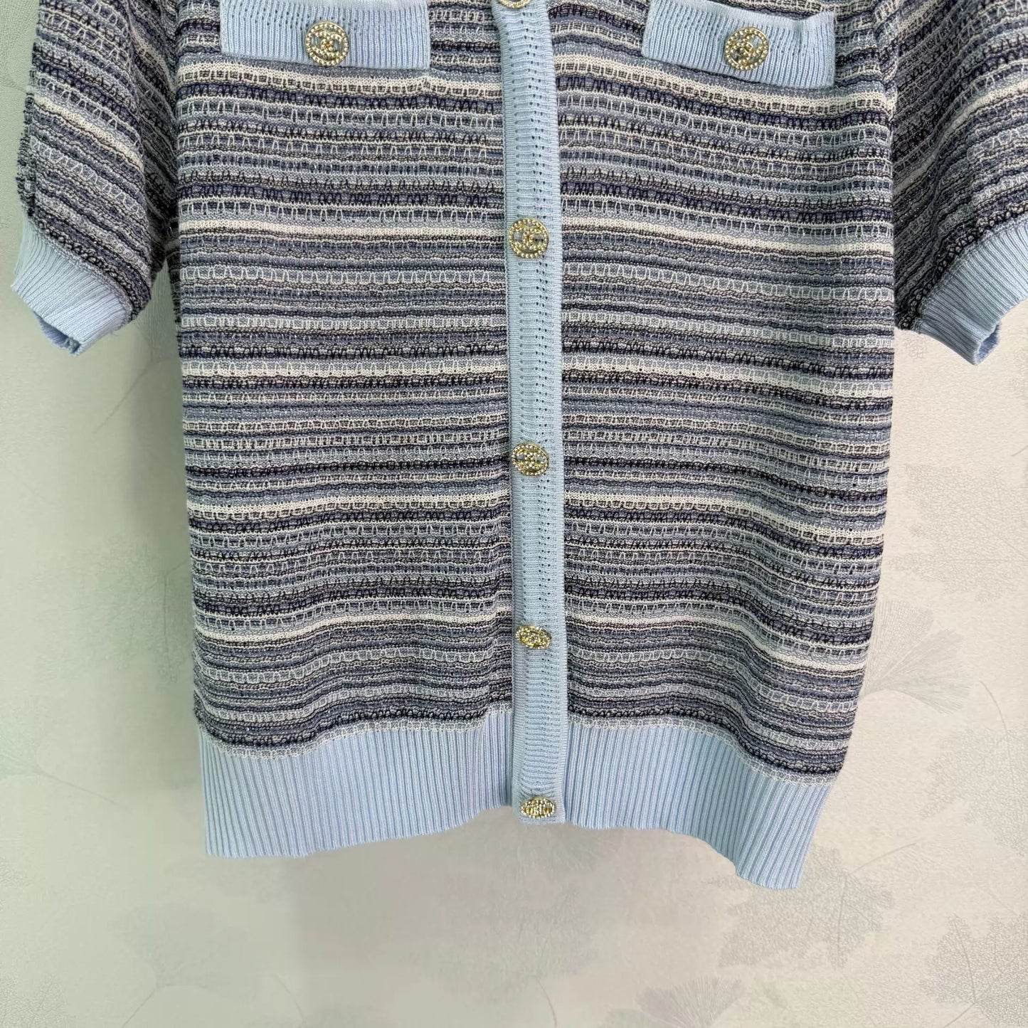 26ss Striped V-neck T-shirt