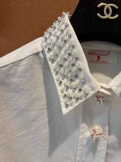 26ss Beaded cotton-linen shirt