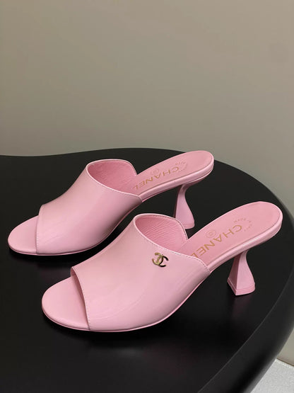 26ss Double C buckle peep-toe high-heeled slippers