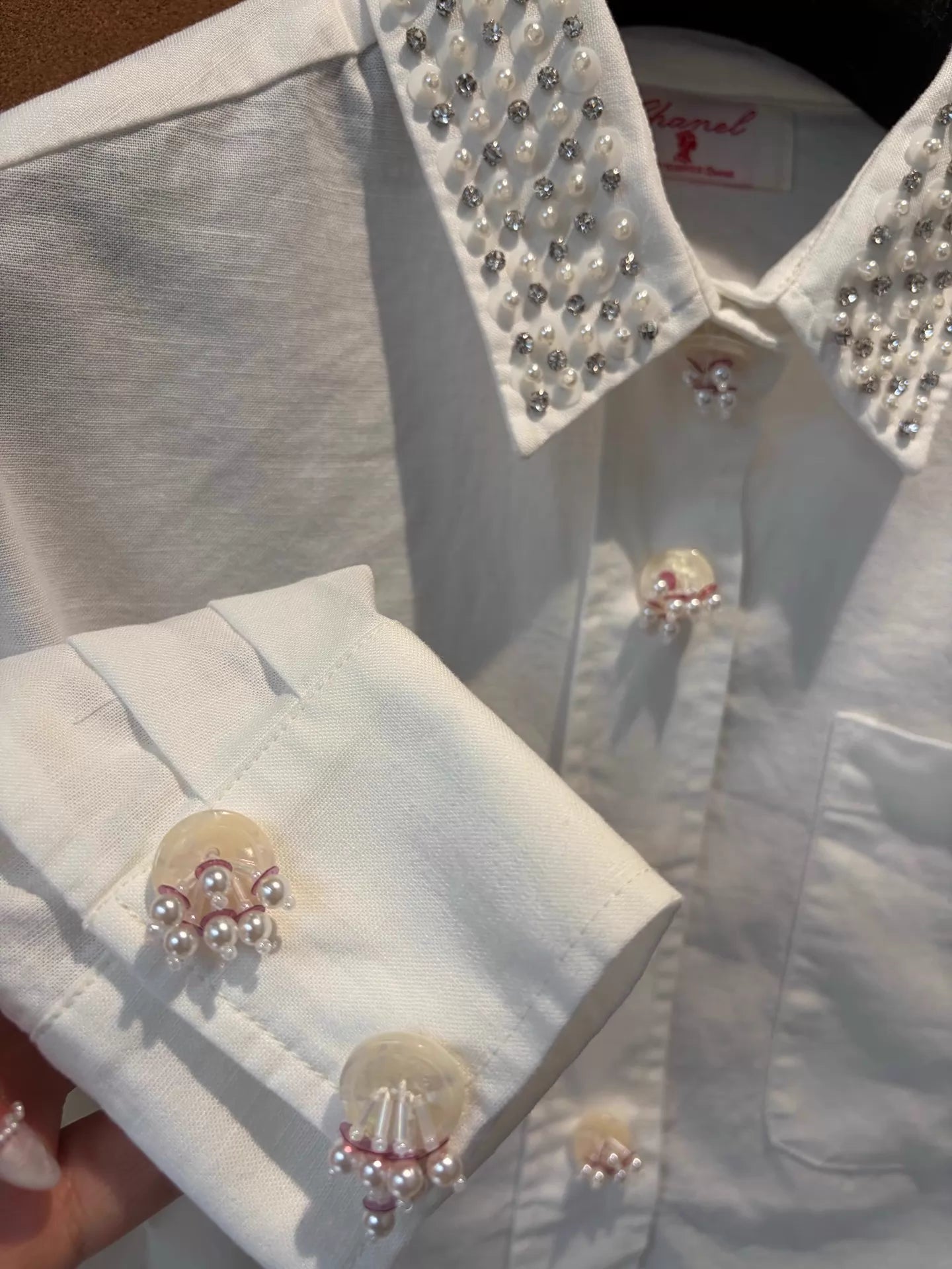26ss Beaded cotton-linen shirt