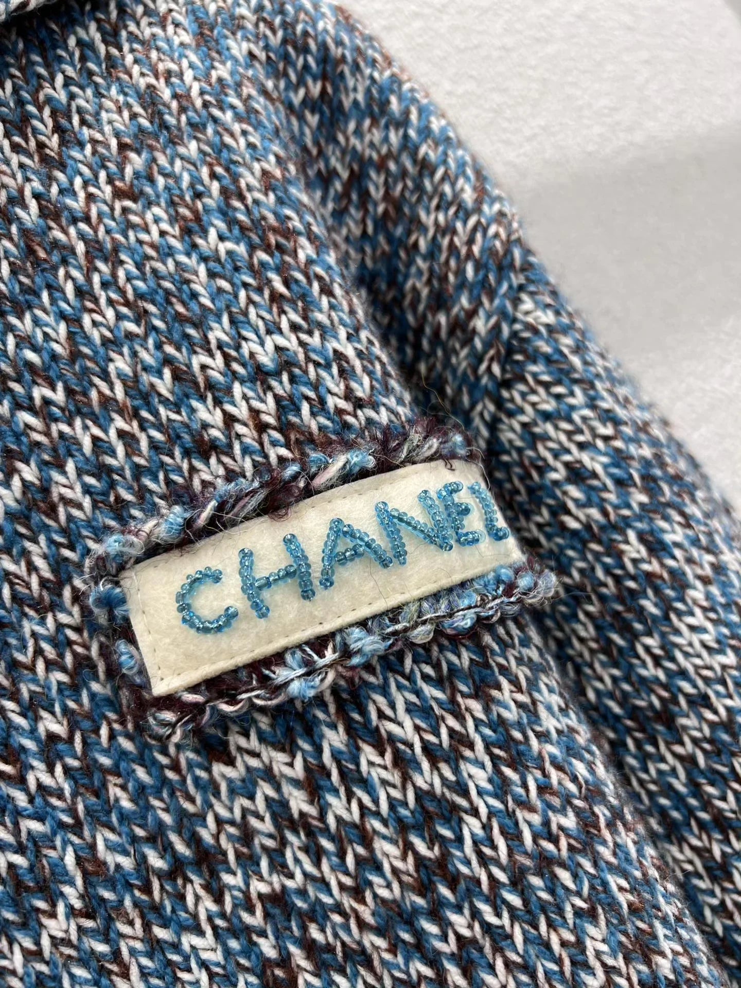 Beaded Logo Navy Collar Knitted Sweater