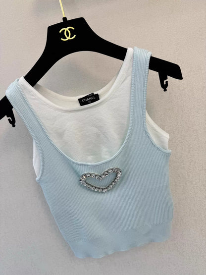 26ss Heart-shaped Rhinestone Knit Vest