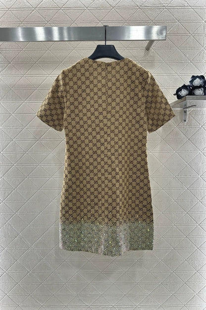 25fw Hot stamping jacquard short sleeved dress