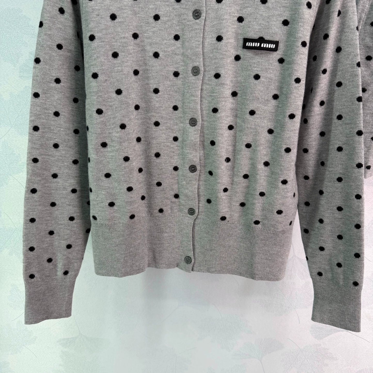 MiuMiu/26 Early Fall New Polka Dot Knit Long-Sleeve Cardigan and Mini Skirt Set