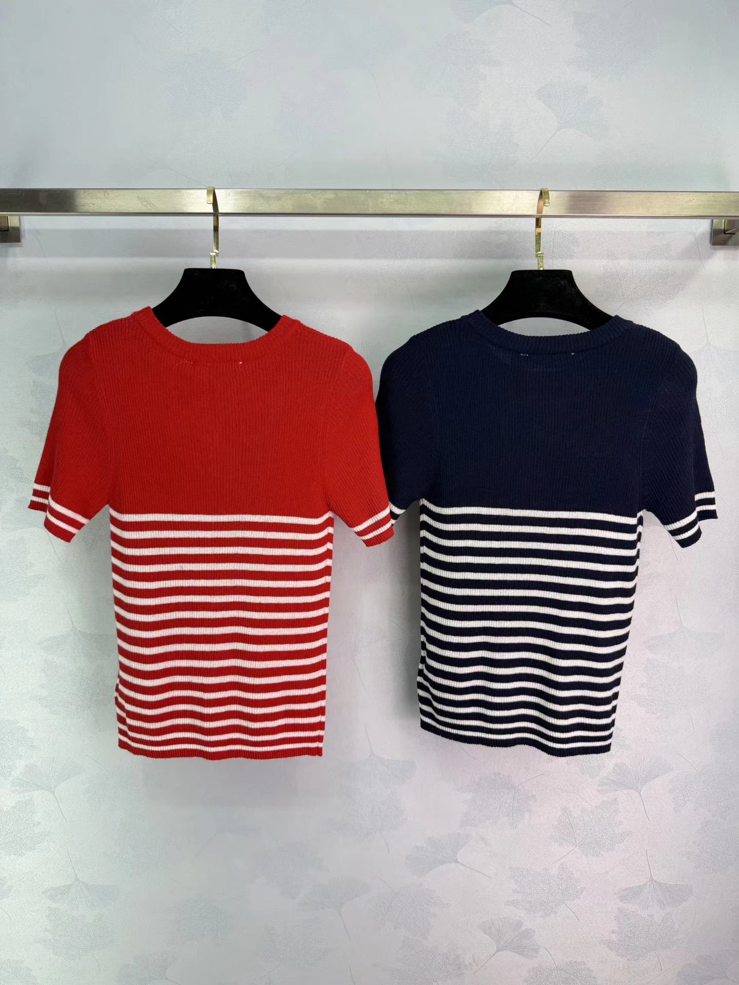 Striped knit short-sleeved top