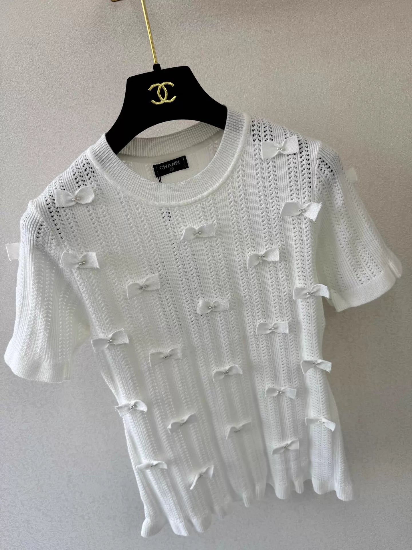 26ss Bow and Pearl Knit T-shirt