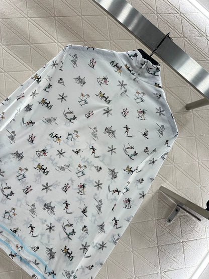 Slim fit ski print high neck top