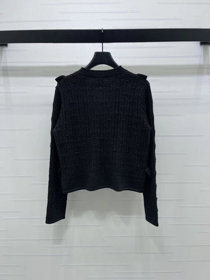 Full-length silver-thread ruffled cardigan