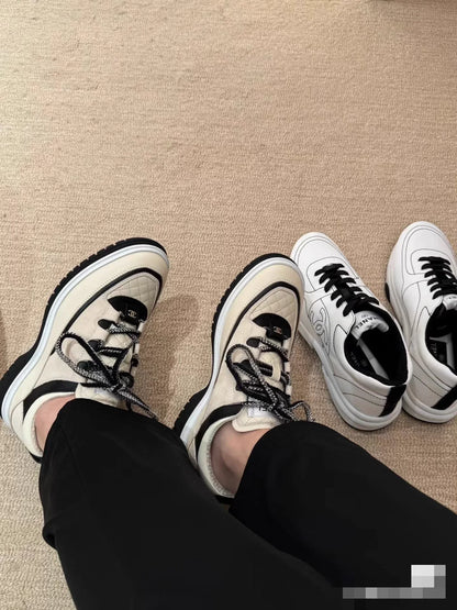 Retro Diamond Pattern Panda Sneakers