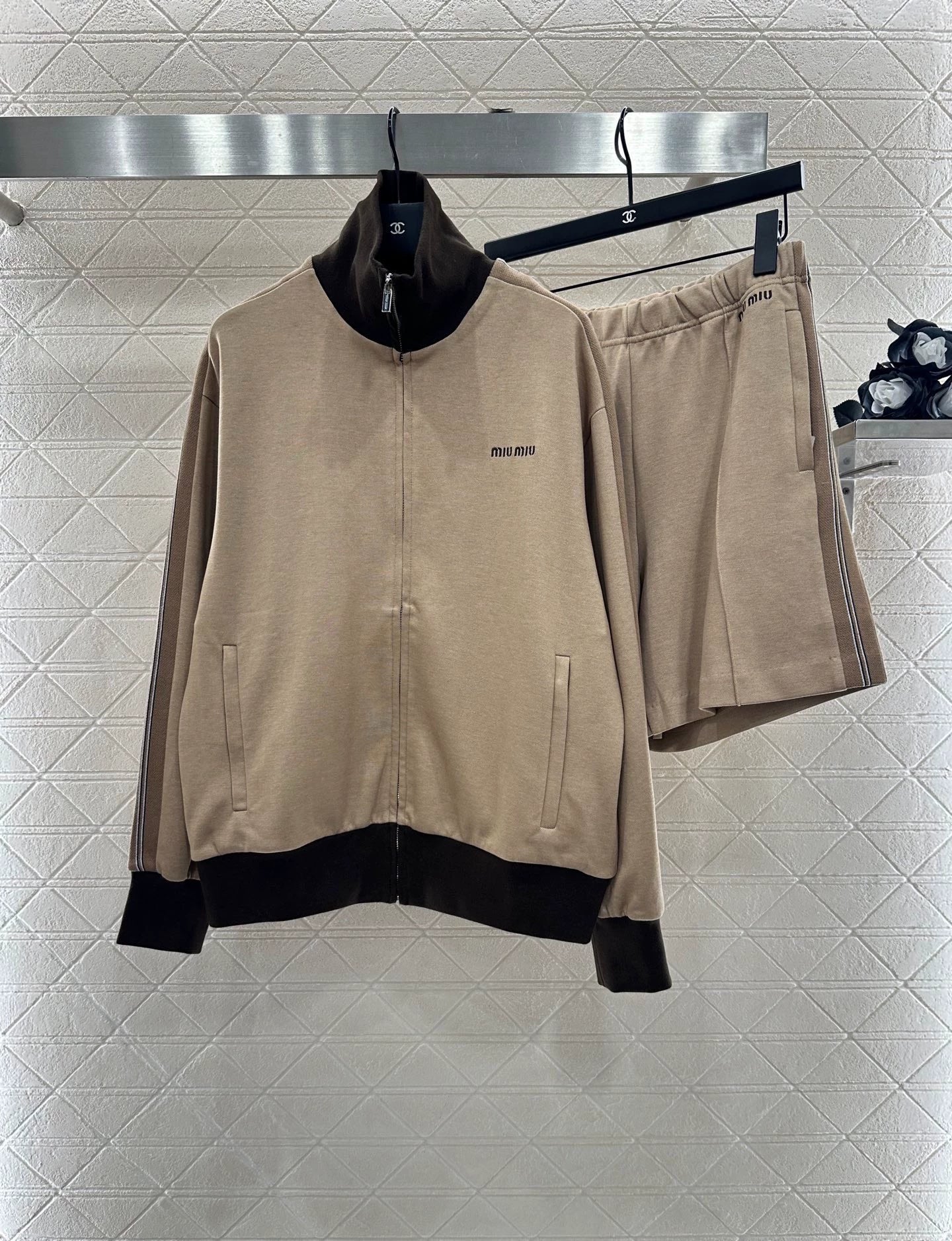 25fw Color blocking jacket shorts set