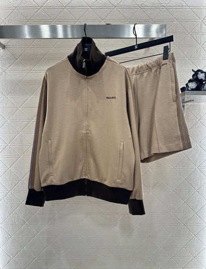 25fw Color blocking jacket shorts set