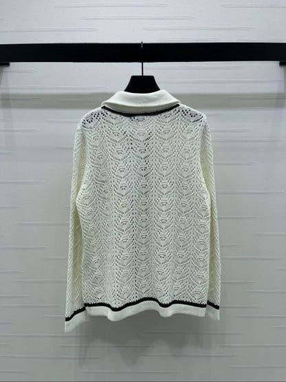 Collared Openwork Cardigan